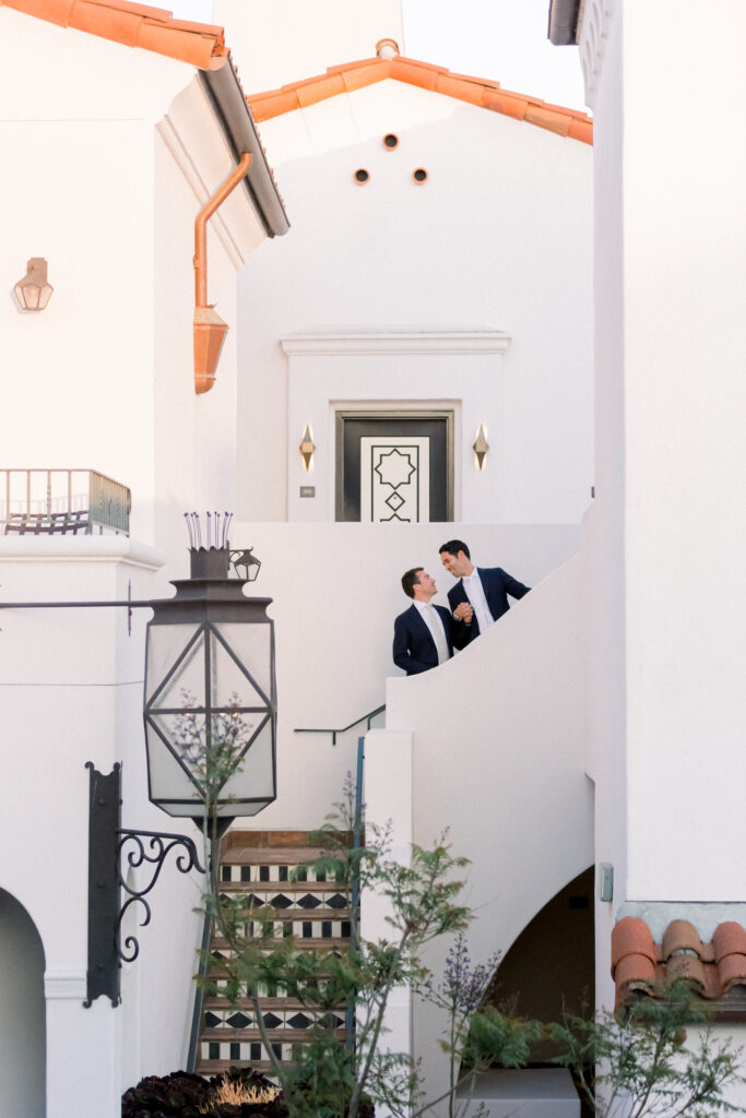 Two grooms at Wedding at Hotel Californian. Gay wedding in Santa Barbara.