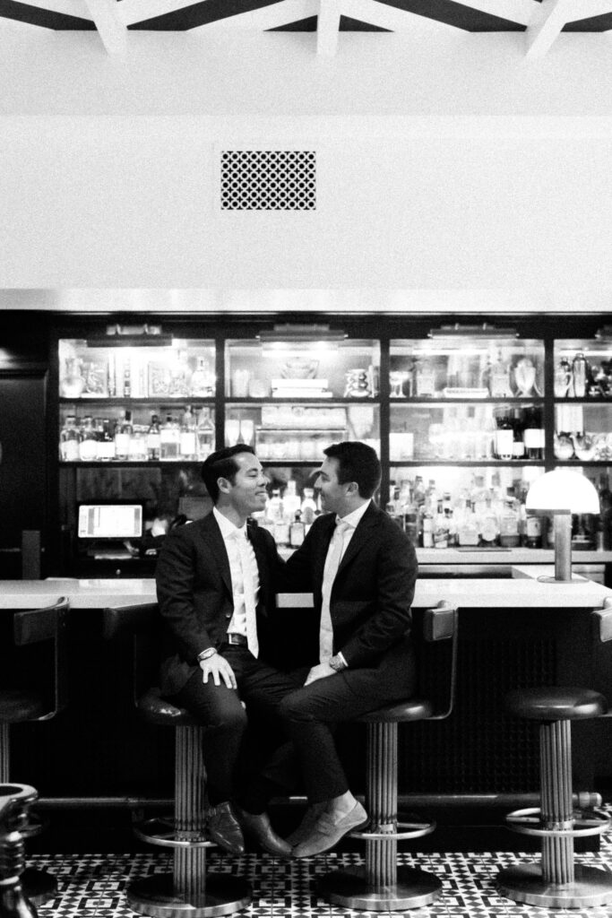 Two grooms at Hotel Californian's bar