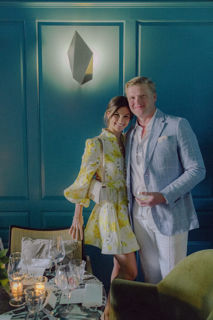 Photo of Bride and Groom at their Lemon inspired wedding welcome dinner at The Grayson in Dublin, Ireland