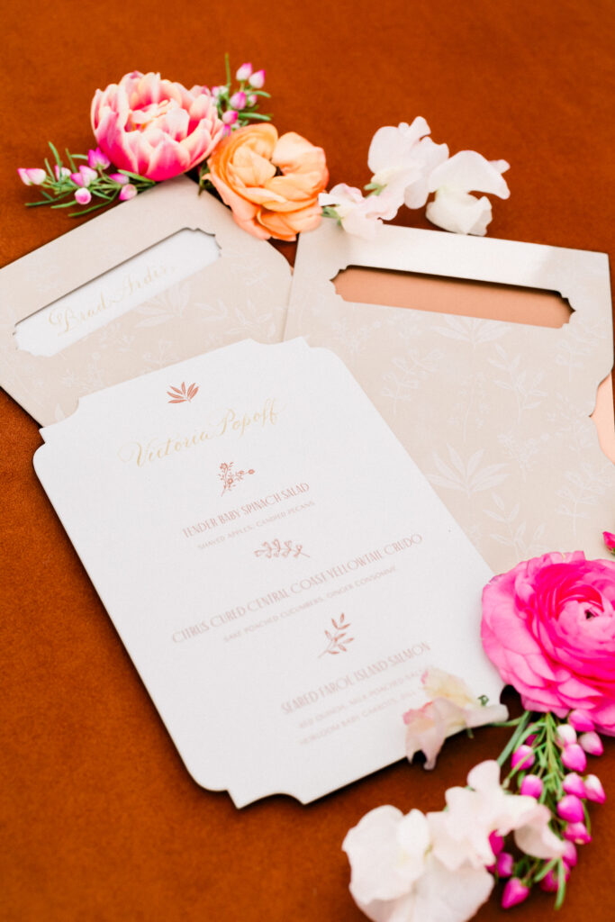 wedding flatlay of menu