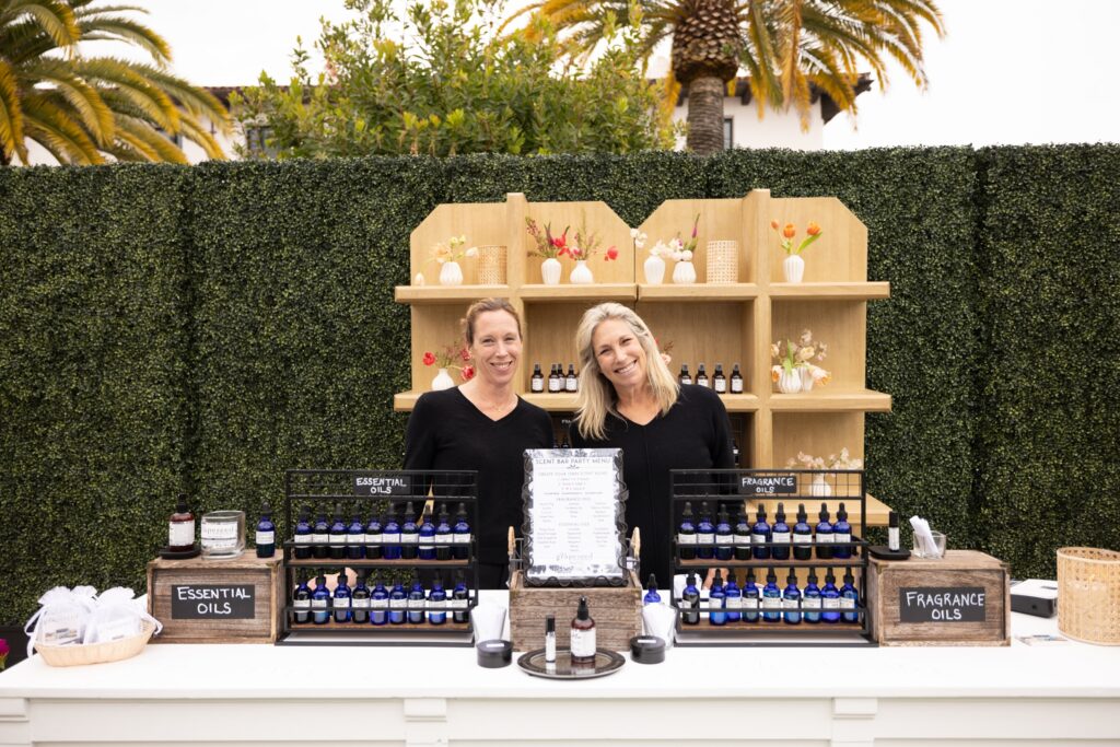 Fragrance bar at wedding welcome party for guests to create their own fragrance