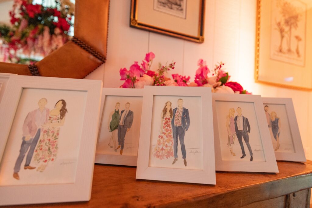 Water color portraits of wedding guests