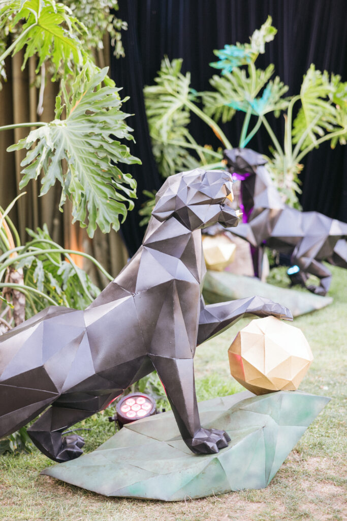 custom made black panther props at jungle themed party