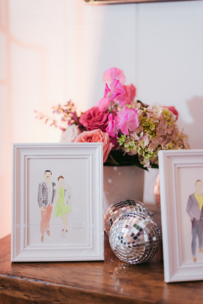 Water colored portraits of wedding guests