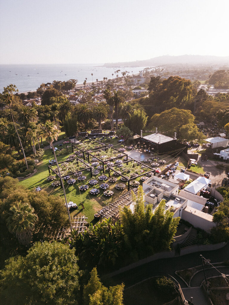 Drone shot of Gucci Jungle party at the Santa Barbara Zoo