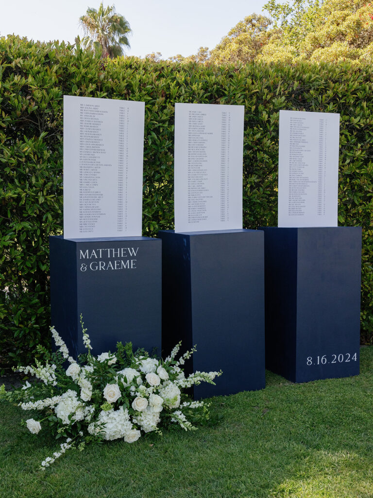Large navy escort card display