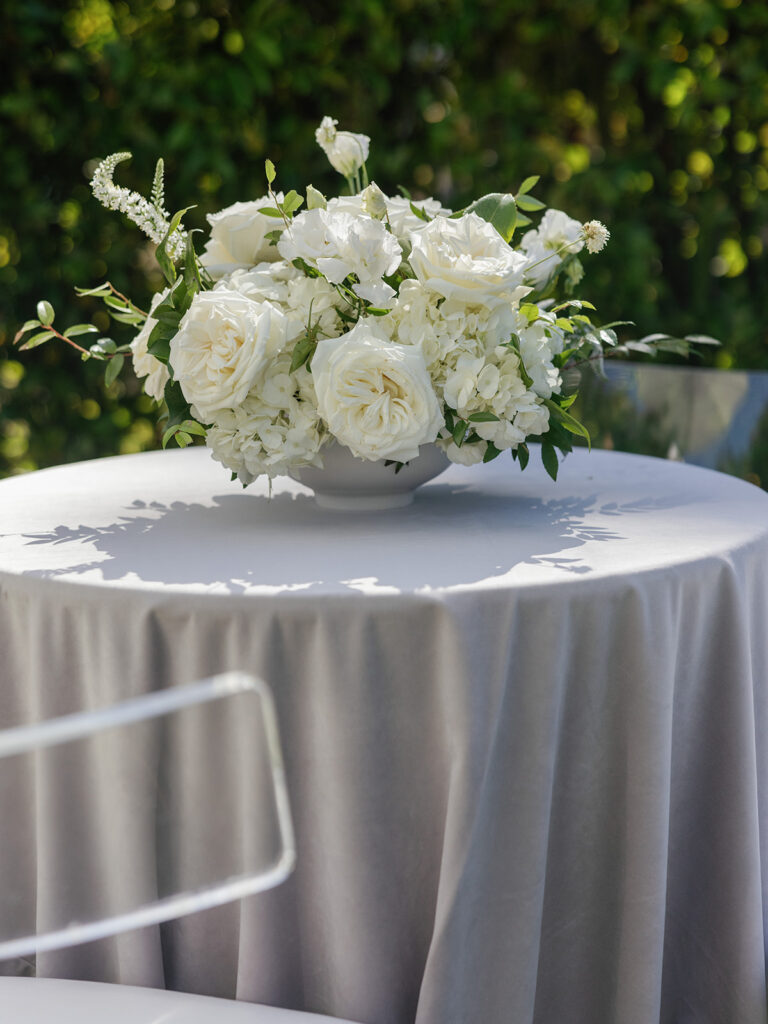 wedding cocktail hour floral centerpiece