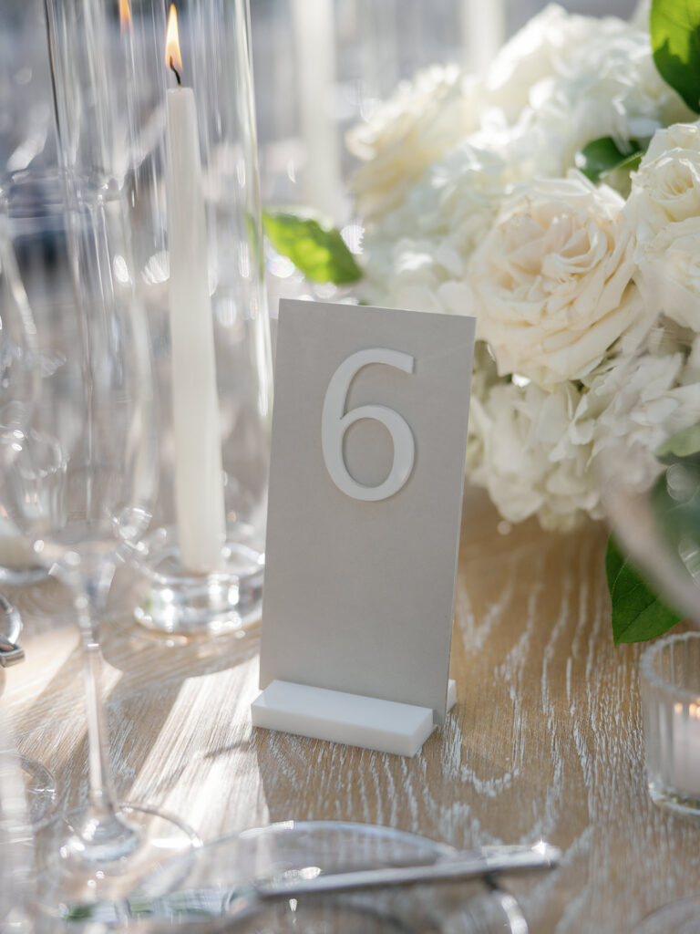 modern table number at wedding tablescape