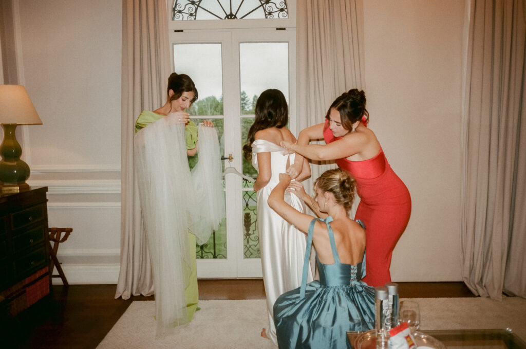 Getting ready for wedding inside Glenmere Mansion