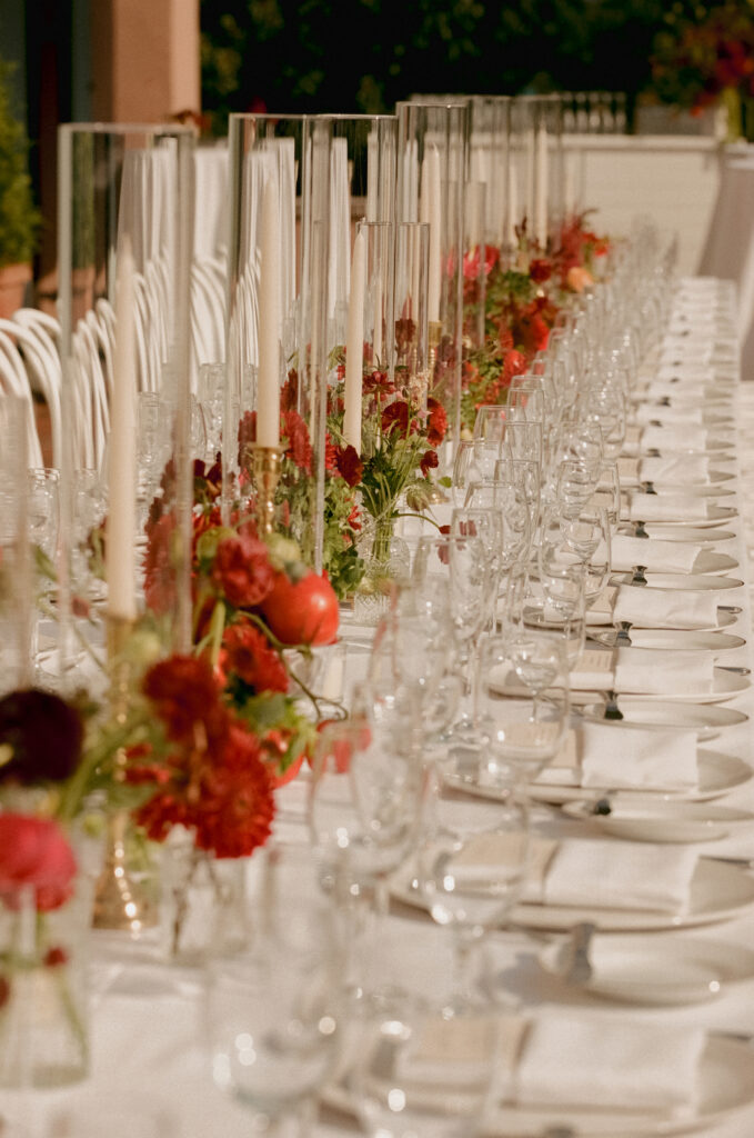 Feasting table with tomato centerpieces 
