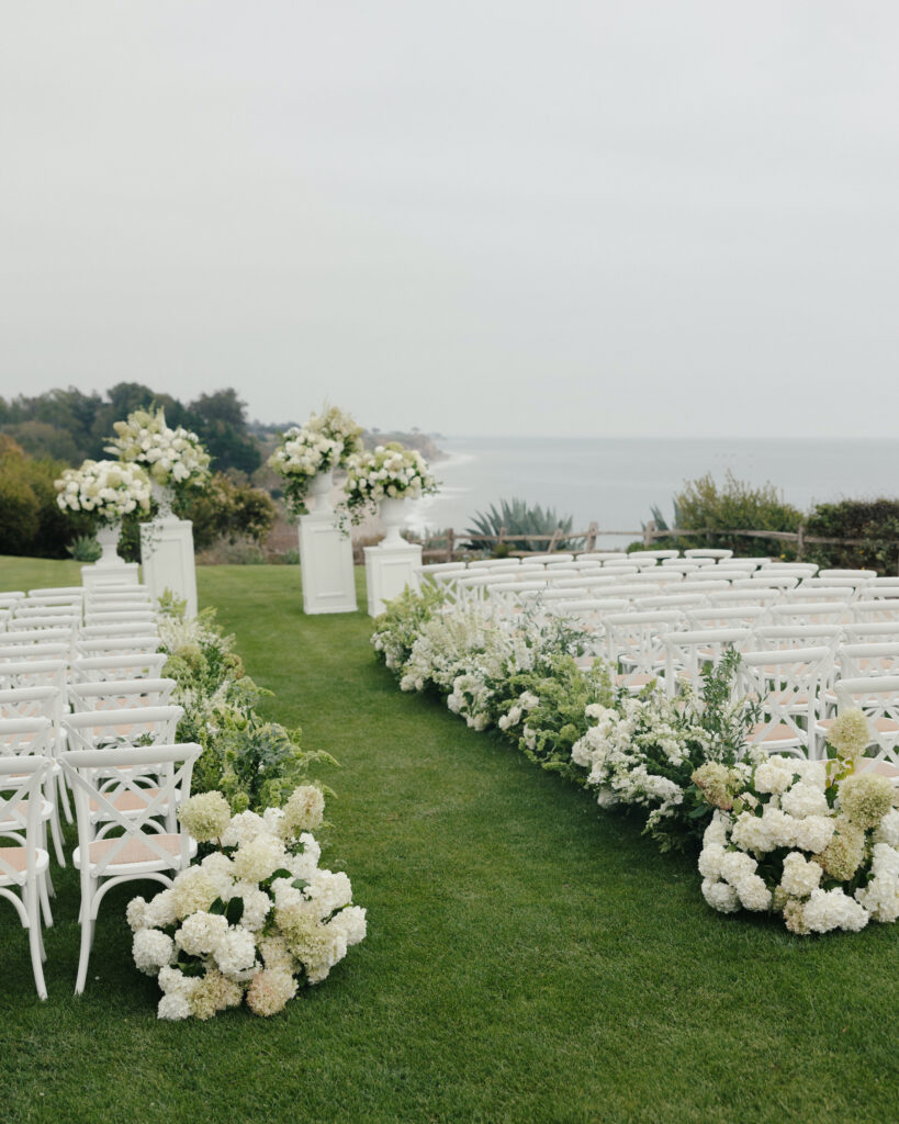 Stylish white and green wedding ceremony at the Ritz Carlton Bacara