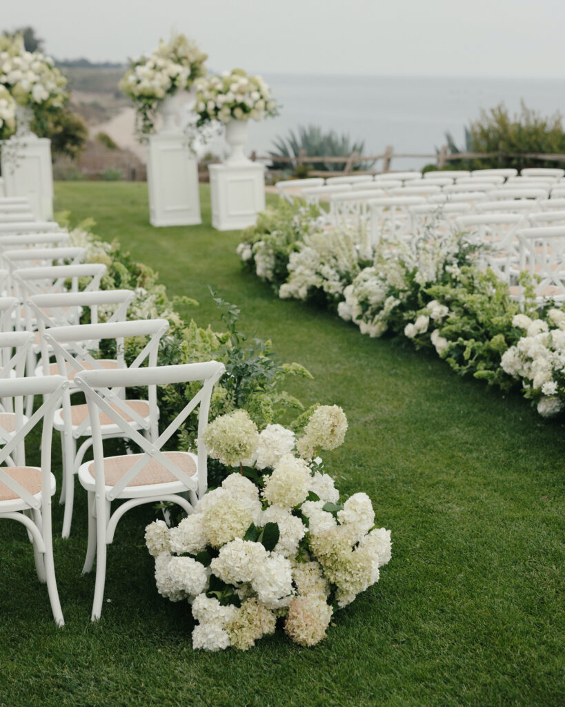 Stylish white and green wedding ceremony at the Ritz Carlton Bacara