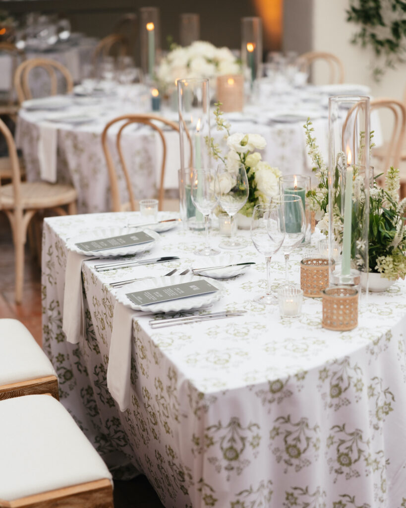 Stylish Green and white wedding reception at the Ritz Carlton Bacara