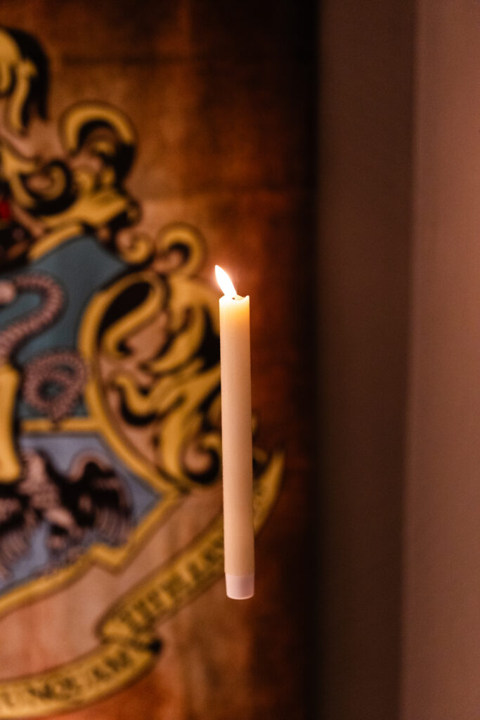 Harry Potter party floating candle with Hogwarts flag